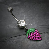 Glitter Sparkle Strawberry Belly Button Ring-Clear/Fuchsia