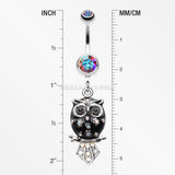 Sweet Blossom Owl Belly Button Ring-Aurora Borealis/Black