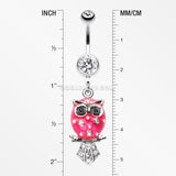 Sweet Blossom Owl Belly Button Ring-Clear/Pink