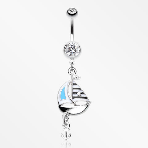 Classic Sail Boat Anchor Dangle Belly Button Ring-Clear