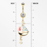 Golden Sail Boat Anchor Dangle Belly Button Ring-Clear