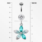 Radiant Spring Beauty Flower Belly Button Ring-Clear/Teal