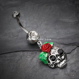 Rose Ornate Sugar Skull Belly Button Ring-Clear