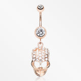 Rose Gold Skull Fury Belly Button Ring-Clear