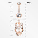 Rose Gold Skull Fury Belly Button Ring-Clear