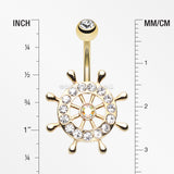 Golden Sparkle Anchor Wheel Belly Button Ring-Clear