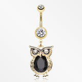 Golden Dusk Owl Belly Button Ring-Clear/Black