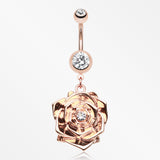 Rose Gold Plated Blossom Belly Button Ring-Clear