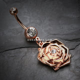 Rose Gold Plated Blossom Belly Button Ring-Clear