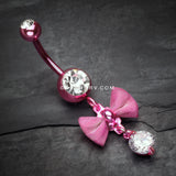 Pink Dainty Bow-Tie Belly Button Ring-Pink/Clear