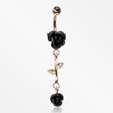 Rose Gold Bright Metal Rose Belly Button Ring-Black