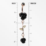 Rose Gold Bright Metal Rose Belly Button Ring-Black
