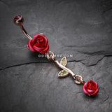 Rose Gold Bright Metal Rose Belly Button Ring-Fuchsia