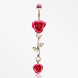 Rose Gold Bright Metal Rose Belly Button Ring-Fuchsia