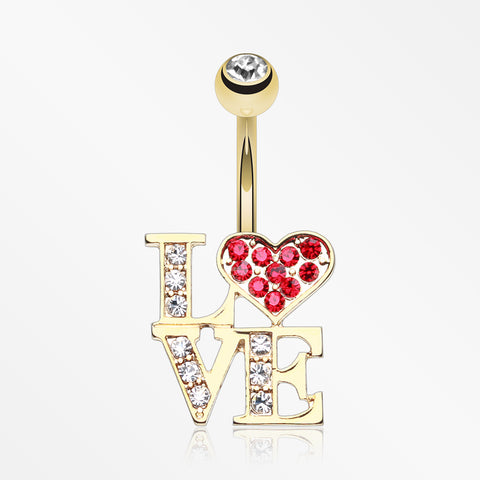 Golden Charming LOVE Belly Button Ring-Clear/Red