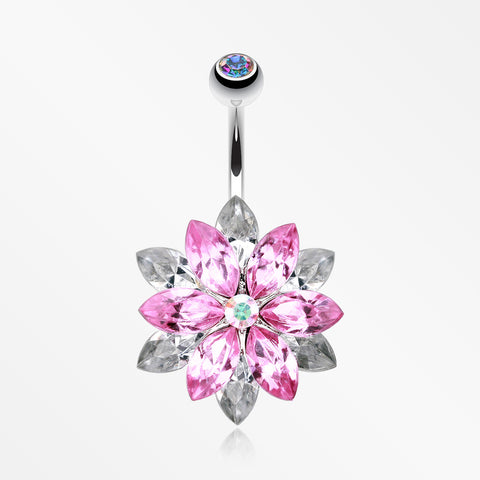 Classic Marquis Lotus Belly Button Ring-Pink/Clear