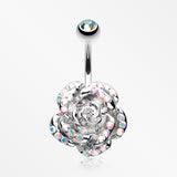 Gleam Rose Blossom Belly Button Ring-Aurora Borealis