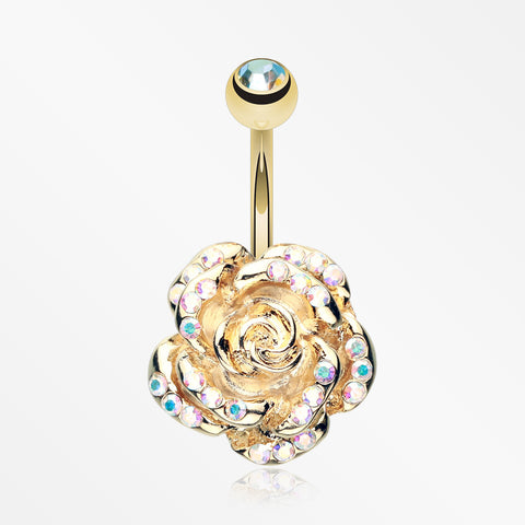 Golden Gleam Rose Belly Button Ring-Aurora Borealis
