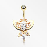 Golden Butterfly Grand Belly Button Ring-Clear