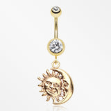 Golden Sun & Moon Union of Opposites Belly Button Ring-Clear