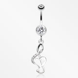 Lovely G Clef Music Note Belly Button Ring-Clear