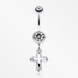 Dainty Cross Sparkle Belly Button Ring-Clear