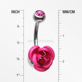 Bright Metal Rose Blossom Belly Button Ring-Fuchsia