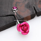 Bright Metal Rose Blossom Belly Button Ring-Fuchsia