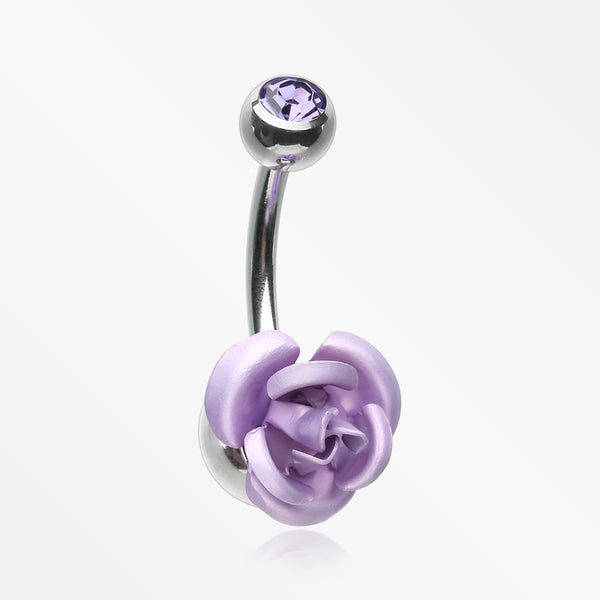 Bright Metal Rose Blossom Belly Button Ring-Tanzanite