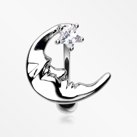 Crescent Moon Shine Reverse Belly Button Ring-Clear