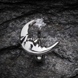 Crescent Moon Shine Reverse Belly Button Ring-Clear