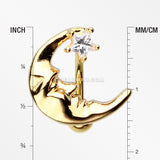 Golden Crescent Moon Shine Reverse Belly Button Ring-Clear