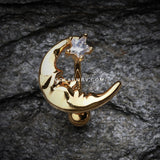 Golden Crescent Moon Shine Reverse Belly Button Ring-Clear