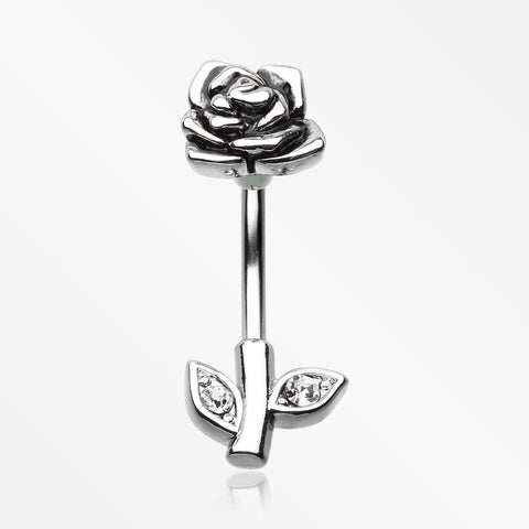 Full Blossom Rose Belly Button Ring-Clear