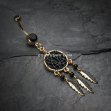 Golden Black Dreamcatcher Belly Button Ring-Black