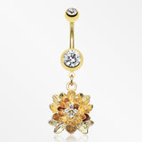 Golden Divine Lotus Belly Button Ring -Clear