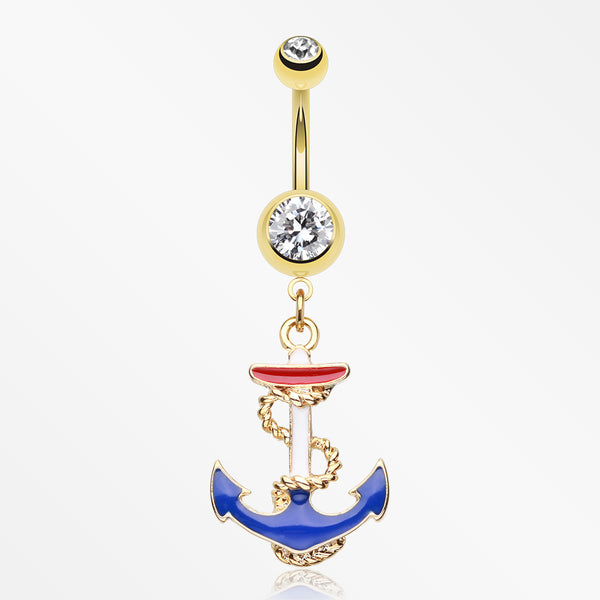Golden Classic Euro Anchor Belly Button Ring-Clear