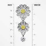 Daisy Glam Multi-Gem Reverse Belly Button Ring-Clear/Yellow