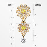 Golden Daisy Glam Multi-Gem Reverse Belly Button Ring-Clear/Yellow