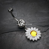 Daisy Marquise Flower Belly Button Ring-Clear