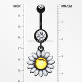 Blackline Daisy Marquise Flower Belly Button Ring-Black/Clear