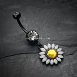 Blackline Daisy Marquise Flower Belly Button Ring-Black/Clear