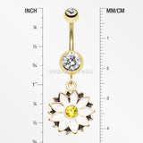 Golden Daisy Blossom Flower Belly Button Ring-Clear/White