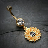 Golden Beach Sunflower Belly Button Ring-Clear
