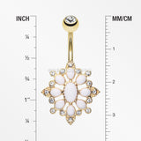 Golden Roesia Ornate Multi-Gem Belly Button Ring-Clear/White