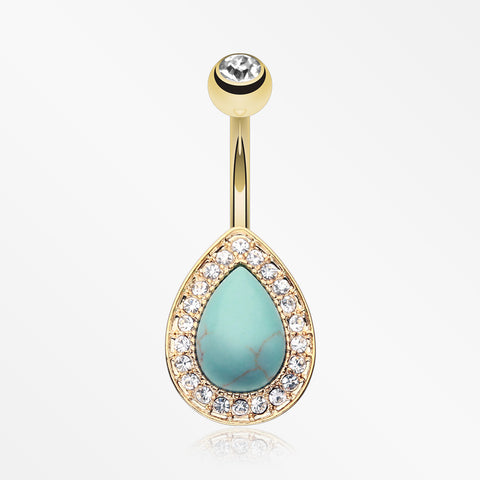 Golden Avice Turquoise Multi-Gem Belly Button Ring-Clear