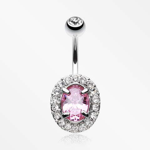 Grand Sparkle Prong Gem Belly Button Ring-Clear/Pink