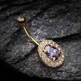 Golden Sparkle Prong Gem Belly Button Ring-Clear/Purple