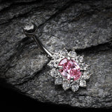Flower Dazzle Sparkle Belly Button Ring-Clear/Pink