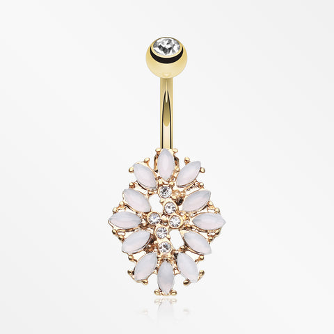 Golden Gilia Delight Flower Belly Button Ring-Clear/White